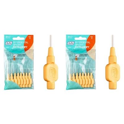 TePe Brossettes interdentaires Extra Soft - Nettoyage en douceur des espaces interdentaires - 1 x 8 brossettes - Diamètre 0,45mm - Orange (Lot de 2)