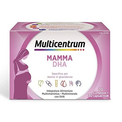 Multicentrum Mamma DHA, Integratore Multivitaminico specifico per la donna in gravidanza, con Acido Folico, Ferro, Vitamina C, D, B12, DHA, 30 Compresse + 30 capsule molli