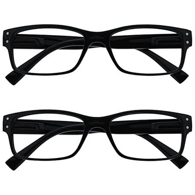 The Reading Glasses Company 2 Pack Mens Black Large Designer Style Readers Spring Hinges RR11-1 +2.50