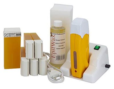 EpilWax - Kit Chauffe Cire Modulaire avec Support - Épilation Professionnelle avec 6 x Recharges Roll on Cire au Miel, 100 x Bandes d'Épilation et Huile après Épilation - Gamme Modulaire