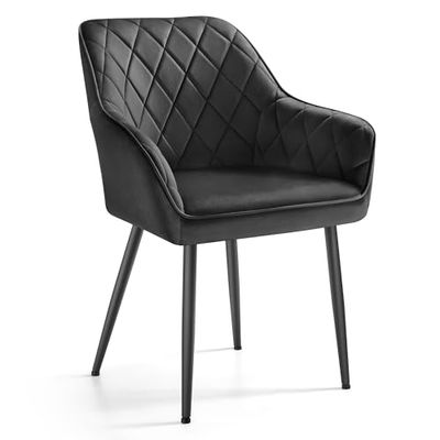 SONGMICS, Sedia, Poltrona Imbottita in Velluto, con Braccioli, Portata 120 kg, Gambe in Metallo, per Sala da Pranzo, Cucina, Nero Inchiostro LDC088B01, 60 x 62.5 x 85 cm