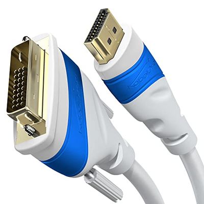 KabelDirekt – Cable Adaptador HDMI a DVI con protección contra interferencias – 1m (bidireccional DVID 24+1/High Speed para conectar Dispositivos HDMI Monitor DVI, Full HDp, Blanco)