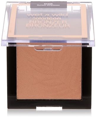 Wet n Wild - Cor Icon Bronzer - Pó bronzeador de longa duração, tom bronzeado natural no rosto, pescoço e peito - fórmula enriquecida com gel - vegan - Sunset Striptease - 1 unidade