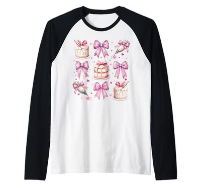 Coquette Bow Cake Decoration Cake Decorator Glassa Girl Mom Maglia con Maniche Raglan