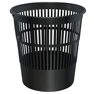 Waytex 931070 Poubelle de bureau noir – Corbeille à papier en plastique ajouré pour bureau, chambre– Contenance 16L – Couleur Noir