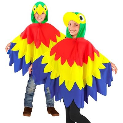 W WIDMANN MILANO Party Fashion - Costume enfant perroquet, poncho avec capuche, oiseau, costume animalier, déguisements de carnaval