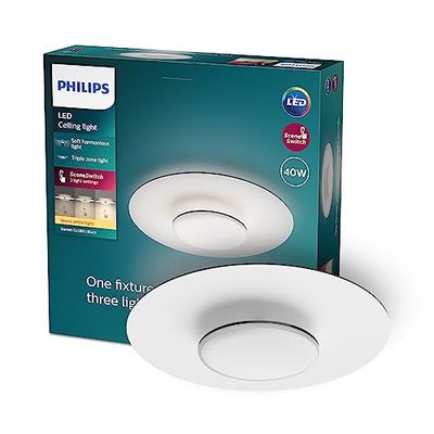 Philips LED Sceneswitch Garnet CL580 30W LED Ceiling Light Fixture Warm White 2700k [30W - IP20 -White] for Indoor Home Lighting, Living Room, Study, Office