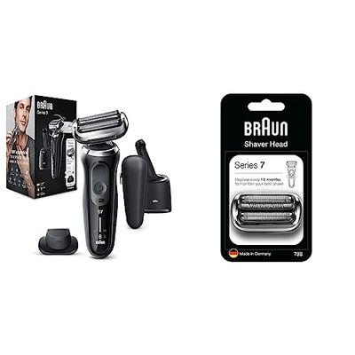 Braun Series 7 Electric Shaver for Men with Precision Trimmer & SmartCare Center & Series 7 Electric Shaver Replacement Head, Easily Attach Your New Shaver Head, 73S, Silver