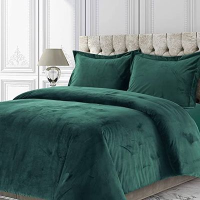 Tribeca Living Venice Velvet Oversized Dekbedovertrek, Luxueus 2-delig Twin Beddengoed, Super Zacht Fluweel met Verborgen Knoopsluiting, Groenblauw