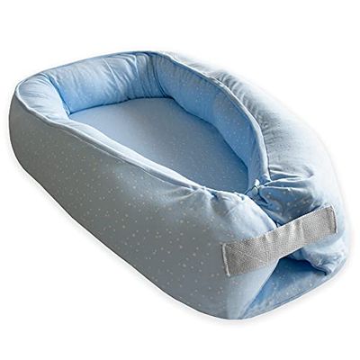 Duffi Baby Cojin Nido Bebe Recien Nacido. Reductor de Cuna Bebes. Cama Nido de Viaje Desenfundable. Colecho. Cambiador Bebe. Diseño de Estrellas. Algodon y Bambu. Color Azul 0960-12