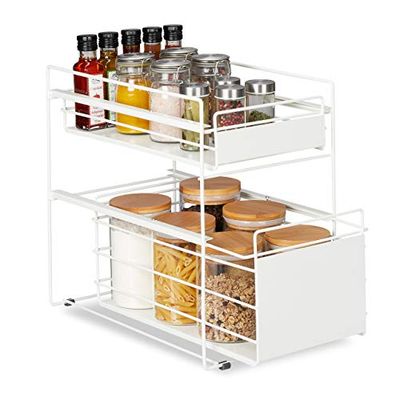 Relaxdays keuken organizer, met 2 lades, badkamer, aanrecht, smal, metaal, klein opbergrek, HBD 39,5 x 25 x 40,5 cm, wit