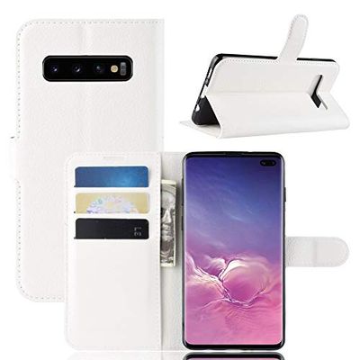 Carcasa de telefono Funda de Cuero con Tapa Horizontal Litchi Texture for Galaxy S10 +, con Soporte, Billetera y Ranuras for Tarjetas (Negro) (Color : Blanco)