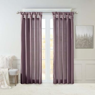 Madison Park Emilia Faux Silk Single Curtain with Privacy Lining, DIY Twist Tab Top, Window Drape for Living Room, Bedroom and Dorm, 120" L x 50" W, Purple