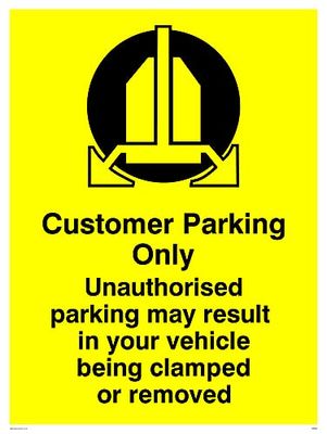 Pack of five - Customer parking only with clamped wheel symbol Sign - 150x200mm - A5P