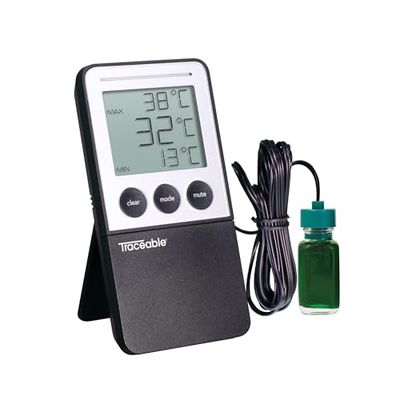 Cole-Parmer Traceable Fridge Freezer Digital Thermometer - Medical & Scientific Fridge Thermometer, 1 Bottle Temperature Probe - LCD Screen, -50°C to 70°C / -58°F to 158°F