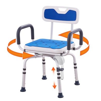 VEVOR Swivel Shower Chair 360 Degree, Adjustable Shower Seat with Armrests and Backrest for Inside Shower or Bathtub, Non-Slip Rotating Bathtub Chair Seat for Elderly Disabled Injured, 400lbs Capacity