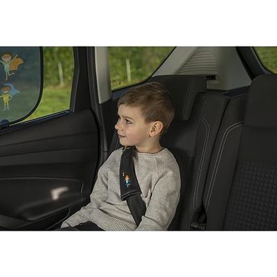 Cartrend Juego de Almohadillas para cinturón de Seguridad Hero​​ con Tejido Agradable, diseño Multicolor para niños, fácil Montaje, posicionamiento Flexible, 2 Unidades, Color Gris