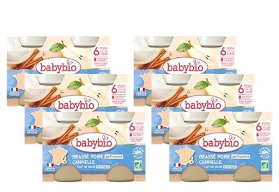 Babybio - Lait de Vache français - Petits Pots Brassé Poire de Provence Cannelle 2x130g - 6 Mois - BIO - Lot de 6