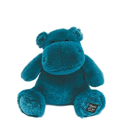 Histoire d'Ours - Peluche Hippopotame - Hip'Pop - Bleu Canard - 25 Cm - Peluche Douce et Mignonne pour les Calins - Idée Cadeau de Naissance et Anniversaire pour Fille et Garçon - L'HIPPO - HO3107