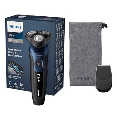 Philips Shaver Series 5000 - Wet & Dry Electric Men's Shaver in Metallic Blue with Precision Trimmer and Soft Pouch Travel Case (Model S5465/18)