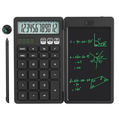 NEWYES Calculadora con Tableta de Escritura, Calculadora Básica Portátil para Estudiantes de Primaria y Secundaria, Negro