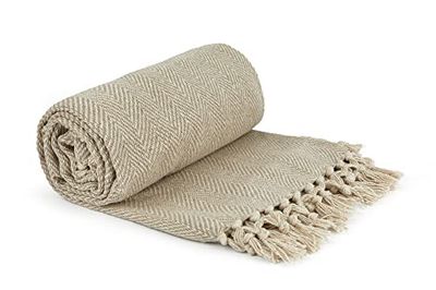 Emma Barclay fiskben – återvunnen bomullsmönstrad stol soffa set sängöverkast över filt naturligt – 90 x 100 (228 x 254 cm)