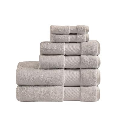 MADISON PARK SIGNATURE Turkish 100% Cotton 600Gsm Luxury Premium Thick Soft Abosorbant Hotel Bathroom Towel Set Shower Hand Face Washcloths, Assorted Sizes, Taupe 6 Piece