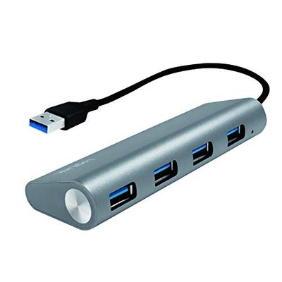 LogiLink UA0307 USB 3.0 hubb för PC/bärbar dator, 4-portars aluminiumhölje silver