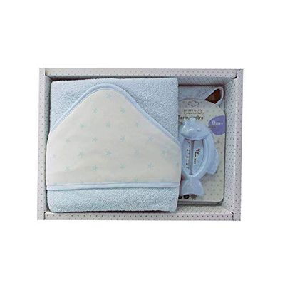 Duffi Baby 0929-12 Maxi drap de bain brodé 100 x 100 cm + thermomètre, bleu, enfant.