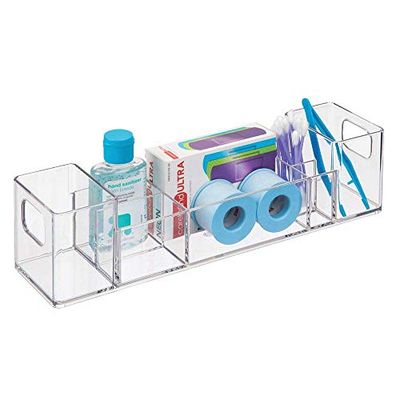 iDesign , 39680, organiseur de salle de bain AA8, boîte de rangement en plastique avec 8 compartiments et poignées, organiseur de cosmétiques pour le maquillage, les médicaments et les crèmes, transparent