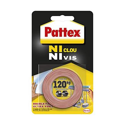 Pattex Ni Clou Ni Vis – Adesivo di fissaggio, 120 kg, 19 mm x 1,5 m