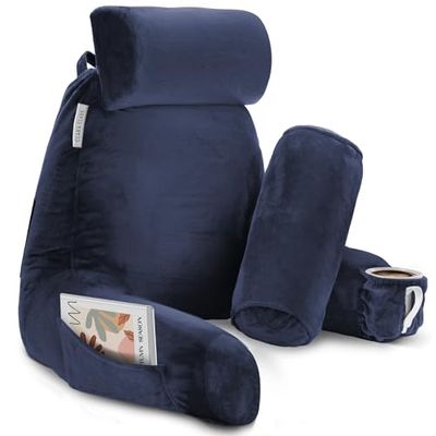 Clara Clark Cuscino da lettura, grande cuscino per la schiena per sedersi a letto, cuscino di supporto per la schiena in memory foam, cuscini da lettura per sedersi a letto per adulti, blu navy,