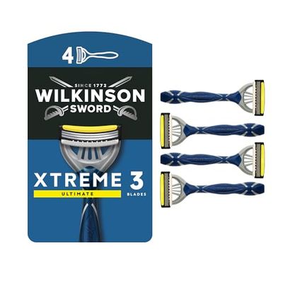 Wilkinson Sword Xtreme 3 Ultimate Men's Disposable Razors, Ultimate Addition to Wash Bags for Men's Grooming, Great Shavers for Routine Shaving, 4 Pack