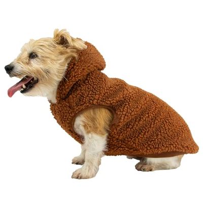 Ancol Felpa con cappuccio in pile Sherpa per cani, color terracotta, calda e accogliente felpa per animali domestici, con foro per imbracatura e texture morbida, pullover spesso per cuccioli
