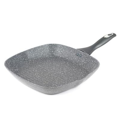 Salter BW02773G Sartén Grill de la Gama Marblestone Antiadherente de Aluminio Forjado, Apto para inducción, Mango Suave, Cocinar con Poco o Nada de Aceite, 28 cm, Gris, Grey, 47x28x6.1 cm