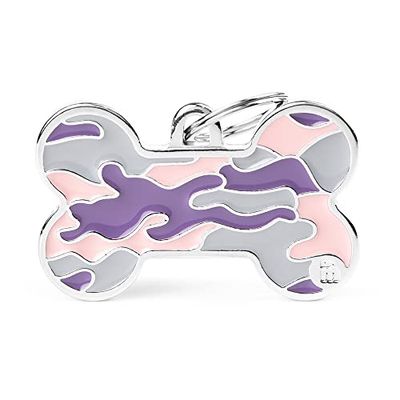 MyFamily Hond Medaille Gemaakt In Italië, Roze XL Bot Camouflage, Gratis Opname Hondenplaat, Esamel Metal Hand, Style Collectie