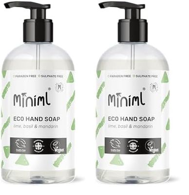 Miniml Hand Soap Wash Liquid 500ml - Lime, Basil & Mandarin Infused Eco Friendly Hand Washing Liquid Gel for Soft and Sensitive Skin Care - 100% Vegan & Cruelty Free (Pack of 2)