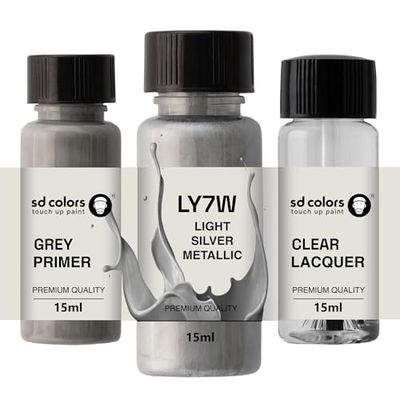 SD COLORS LIGHT SILVER METALLIC LY7W New Touch Up Paint 15 ML REPAIR SCRATCH CHIP BRUSH COLOR CODE LY7W LIGHT SILVER METALLIC (PAINT+PRIMER+LACQUER)