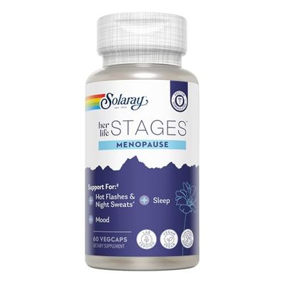 Solaray Menopause her Life Stages - Suplementos de menopausia para mujeres - Apoya al estado de ánimo, sueño, sofocos, sudores nocturnos - Vegano, sin gluten - 60 cápsulas vegetales