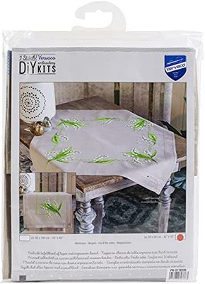 VERVACO Kit Broderie Pré-Imprimé Nappe MUGUET Complet Set DIY Adulte Decoration Table Manuelle Loisir Créatif Cadeau Femme ca. 80 x 80 cm Embroidery Patron, Coton, Multicolore