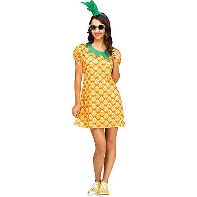 Fun World 119024PL Pineapple Flirty Fruit Adult Sized Costumes, Yellow, M/L 10-14