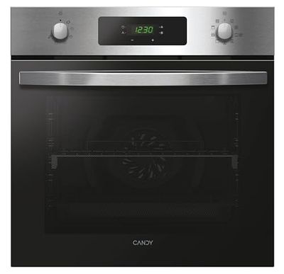Candy Idea FCID X676, Horno Multifunción Pirolítico, 65L, 1 Bandeja y 1 Rejilla, Ventilador Radial, Aquálisis, Convección + Ventilador, 9 Funciones, Display táctil, Puerta 3 Cristales, Inox y Negro