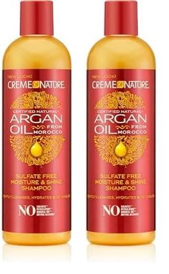 Creme of Nature Argan Oil, Shampoing Hydratant à l’Huile d’Argan du Maroc, Shampooing Nettoyant et Nourrissant, Soin des Cheveux Bouclés Frisés Crépus, Sans Sulfates - Flacon de 354ml (Lot de 2)