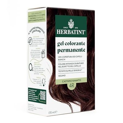 Herbatint Coloration permanente pour cheveux blancs 4R Brun cuivré – 170 ml – Sans ammoniaque – Couverture 100% pour cheveux blancs – Pour peaux sensibles – Avec 8 extraits naturels bio