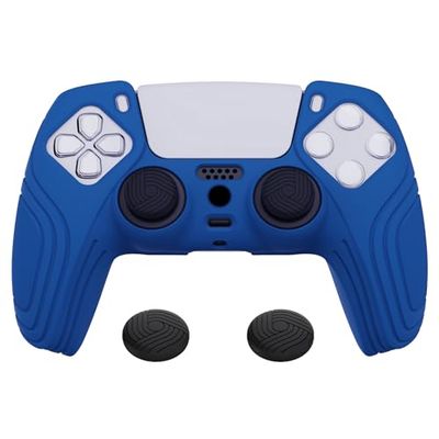 eXtremeRate PlayVital Samurai Edition Blue Anti-slip Controller Silicone Skin for ps5, Ergonomic Soft Rubber Protective Case for ps5 Controller with Black Thumb Stick Caps