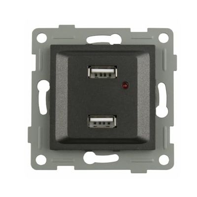 Dual USB graphite recessed design, sleek design, easy to install, ideal for charging devices and optimizing spaces in modern environments.