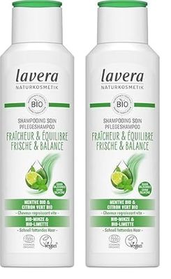 lavera Shampooing Soin Fraîcheur & Équilibre - sans silicone - Fraîcheur durable & cuir chevelu équilibré - vegan - cosmétiques naturels - 250 ml (Lot de 2)
