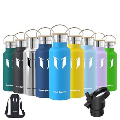 Super Sparrow Stainless Steel Water Bottle - 500ml - Vacuum Insulated Metal Water Bottle - Standard Mouth Flask - BPA Free - Straw Water Bottle for Gym, Travel, Sports