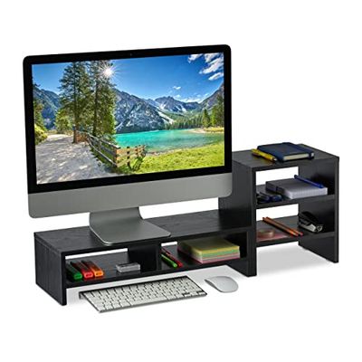 Relaxdays Support pour Moniteur, 2 Parties, Organiseur, Travail Ergonomique, rehausseur d'écran, pour Bureau, Noir