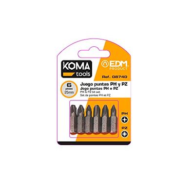 JUEGO 6 PUNTAS PH 1-2-3 PZ 1-2-3 x 25mm KOMA TOOLS